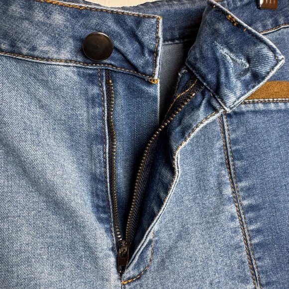 Hummingbird Womens Medium Patchwork Flare Jeans High Rise Boho Raw Hem Two Tone - Picture 4 of 7